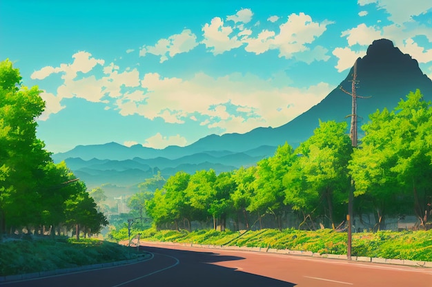 Anime Art Style Schöne Naturansicht Illustrationen