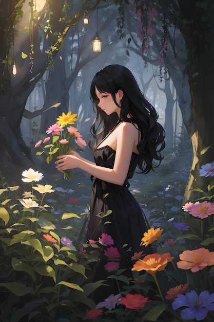 Anime Beautiful Girl in Forest Cute Anime Girl in Forest Anime Girl Anime Art Anime Ilustração AI Generative