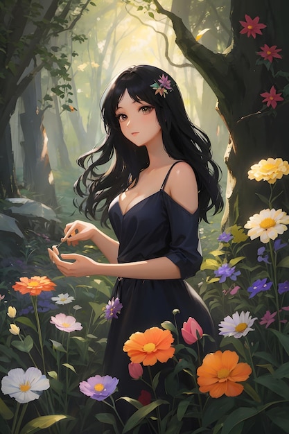 Anime Beautiful Girl in Forest Cute Anime Girl in Forest Anime Girl Anime Art Anime Ilustração AI Generative