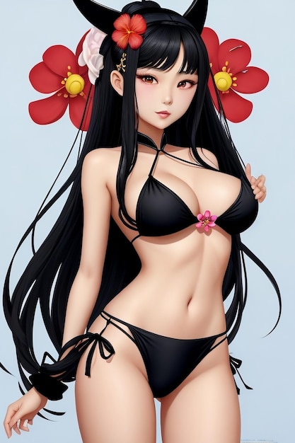 Anime con bikini en la playa mirándote