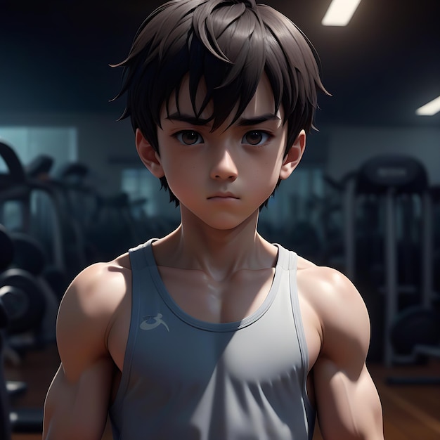 anime boy 3d en el gimnasio