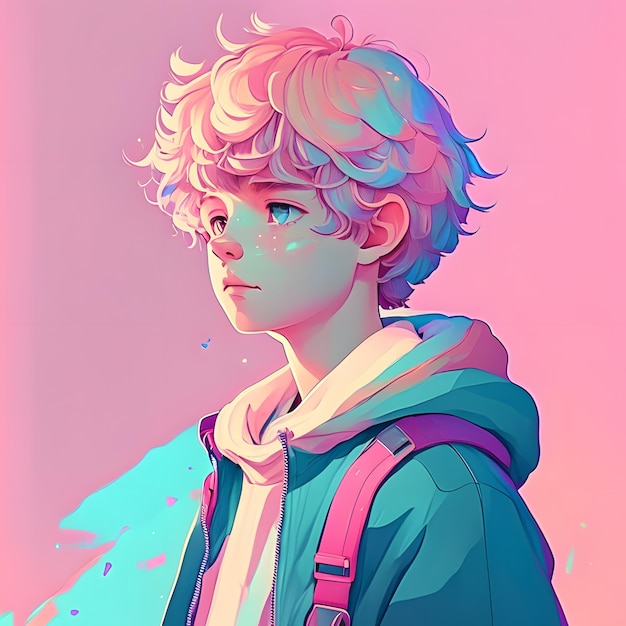 anime boy lofi ilustración color pastel