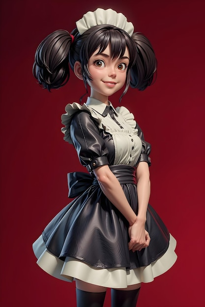 Anime cartoon kawaii linda garota em um vestido de empregada personagem papel de parede ilustração fundo