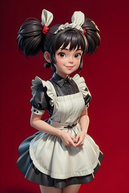 Anime Cartoon Kawaii schönes Mädchen in einem Dienstmädchenkleid Charakter Tapete Illustration Hintergrund