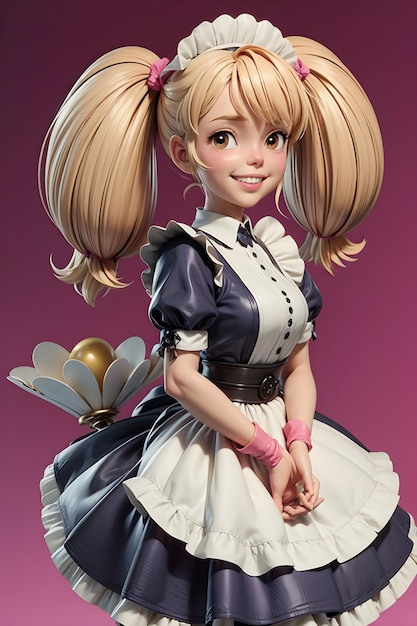 Anime Cartoon Kawaii schönes Mädchen in einem Dienstmädchenkleid Charakter Tapete Illustration Hintergrund