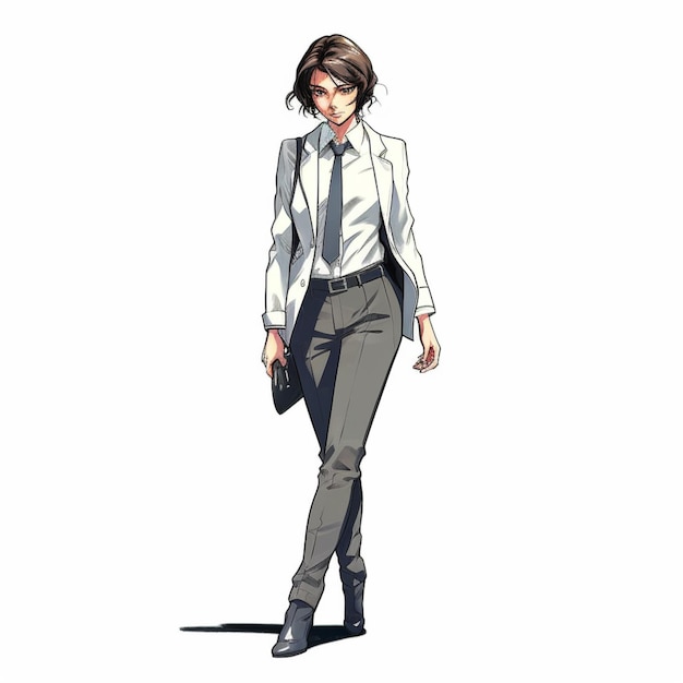 Anime-Charakter einer Frau in Anzug und Krawatte mit einer generativen KI-Waffe