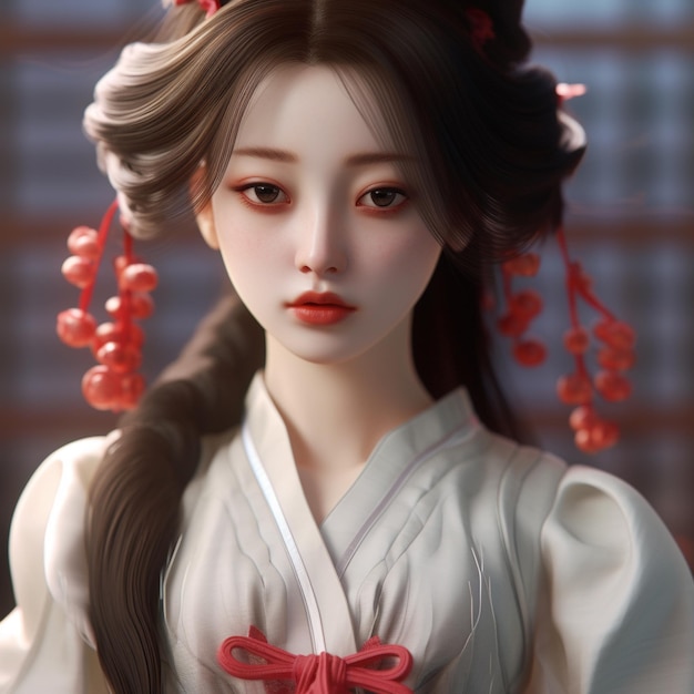Anime-Charakter eines asiatisch behaarten Mädchens