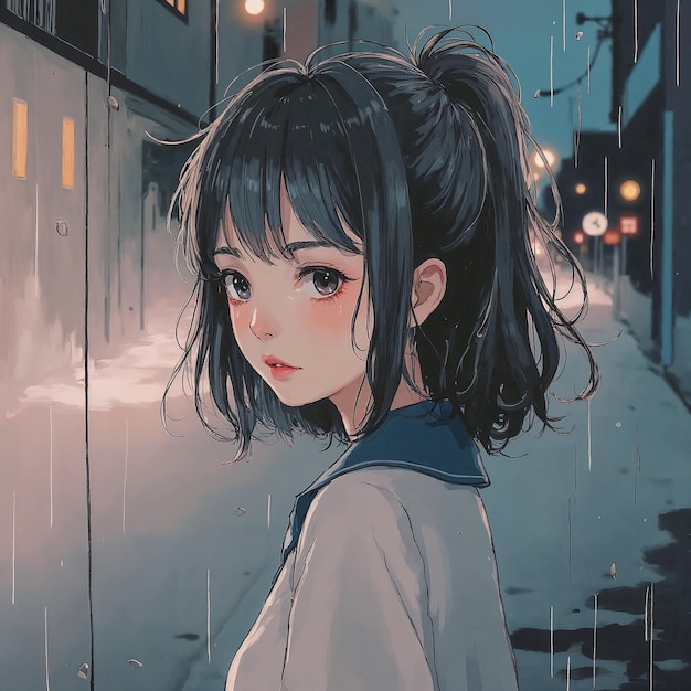 Anime Chica en la lluvia