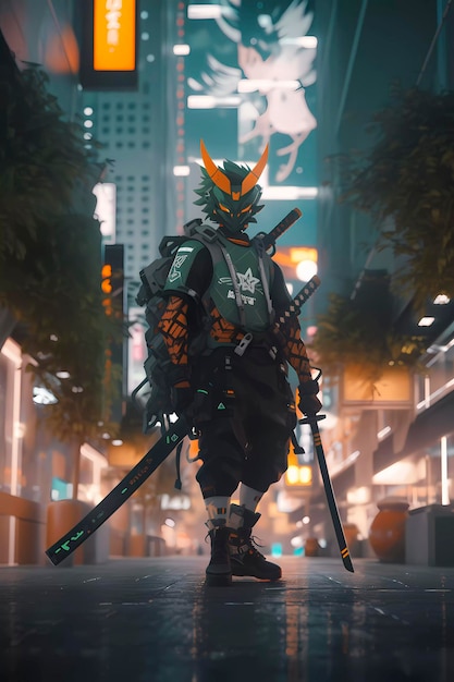 Anime Cyberpunk Samurai Solarpunk Krieger Generative KI