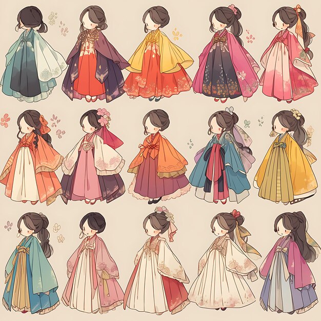 Foto anime desenho de personagens feminina hanbok coreano tradicional hanbok casamento petite vibra arte conceito