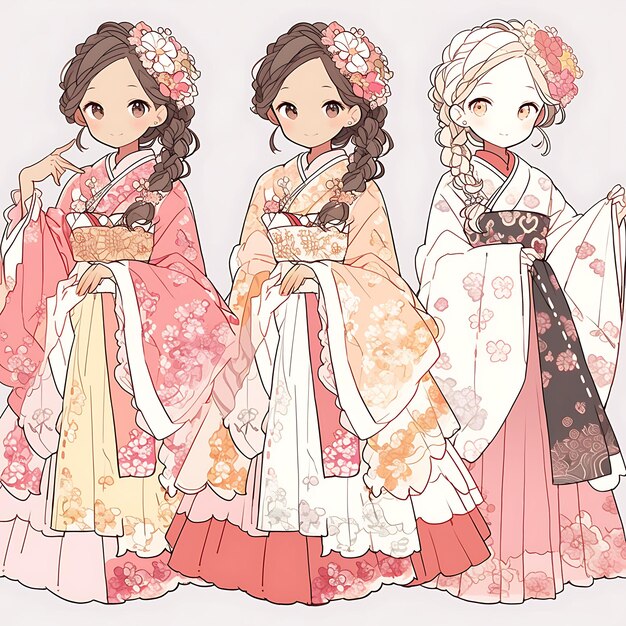 Foto anime desenho de personagens hanbok feminina noivado coreano altura média cores vibrantes arte conceitual c