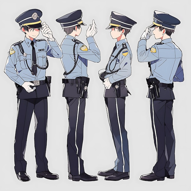Anime Desenho de Personagens Oficial de Polícia Homem Uniforme Execução da Lei Casamento Alto Hei Arte Conceito