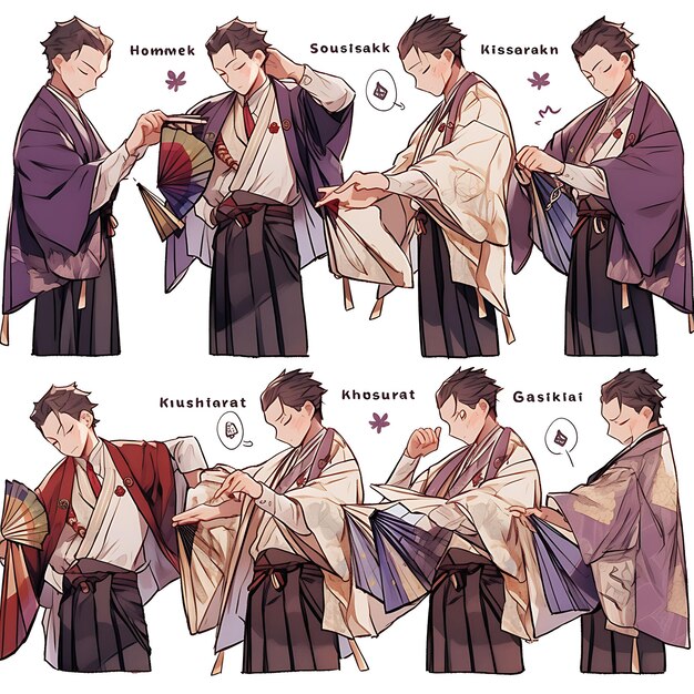 Foto anime desenho de personagens samurai masculino moda de casamento hakama e haori alto terreno a arte conceitual