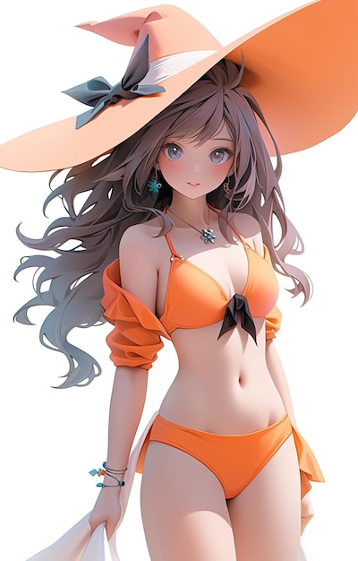 Anime dibujos animados belleza chica caliente usar bikini naranja