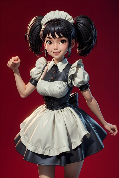 Anime dibujos animados kawaii hermosa chica en un fondo de ilustración de papel tapiz de personaje de vestido de sirvienta