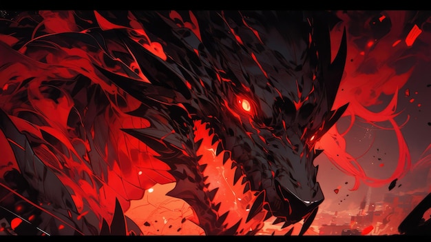 un anime y un dragón en rojo