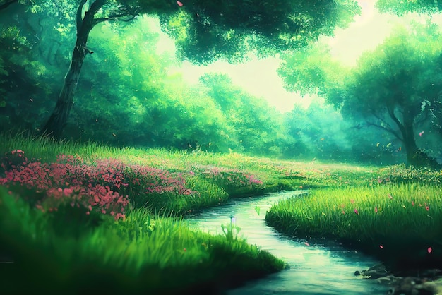 Anime Estilo de Arte Natureza Meio Ambiente Conceito de Arte Ilustração Imagem de Fundo