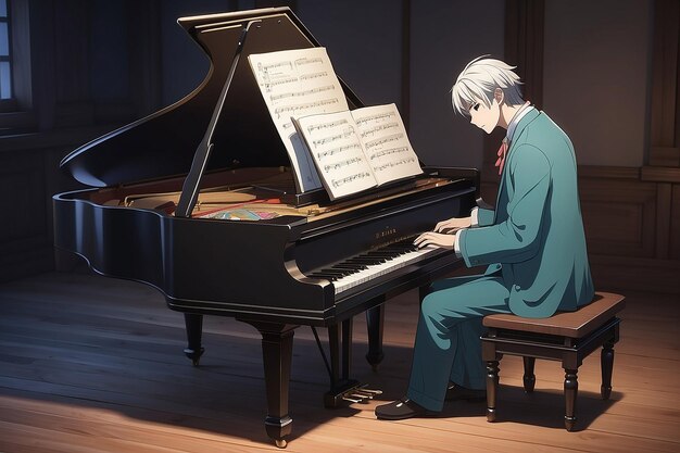 Foto anime-figur spielt klavier