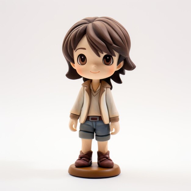 Anime-Figurin mit kurzen Shorts in dunkelbeige und braunem Stil