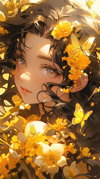 un anime y una flor en amarillo
