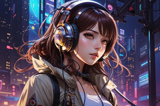 Anime Girl With Headset Vibe To Music Cyberpunk Steampunk Sci-fi Fantasy  Backgrounds