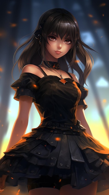 Anime garota de vestido preto IA generativa