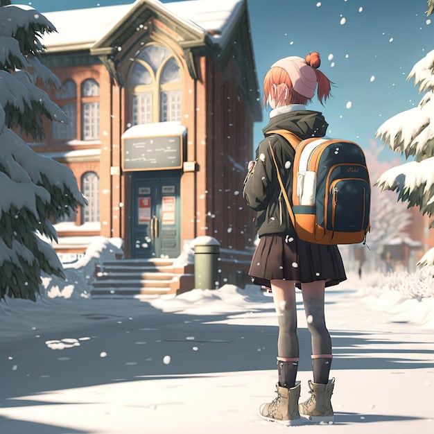 Anime gehen im Winter zur Schule Generative KI
