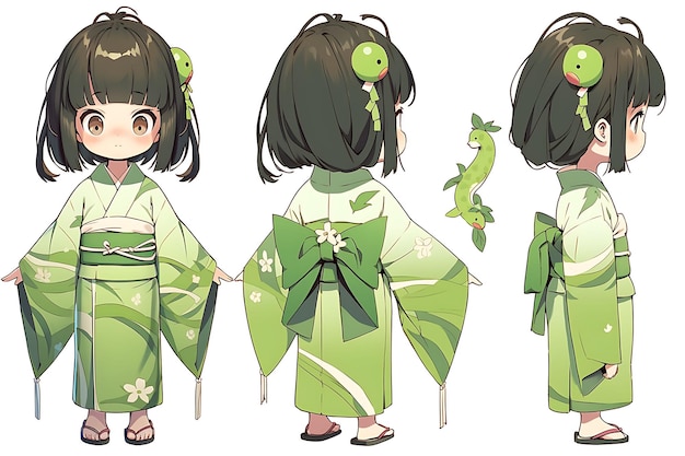 Anime Girl Charakter Design Turnaround Sheet Niedliches Anime-Charakter-Modell im Kawaii-Modestil