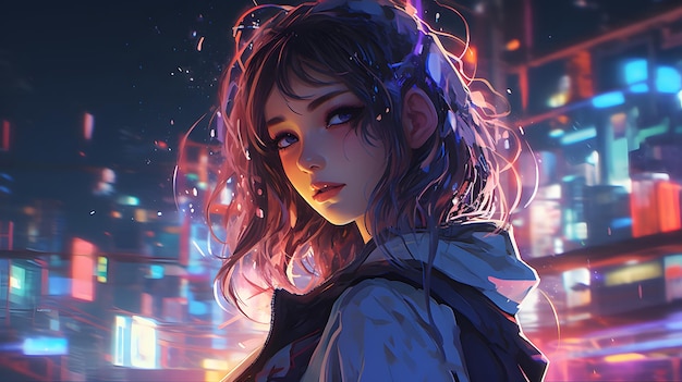 Anime Girl Neon Chronicles Cyberpunk Chicas en la ciudad