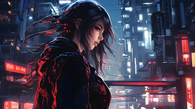 Anime Girl Neon Chronicles Cyberpunk Girls in the City