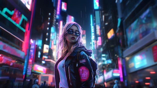 Anime Girl Neon Chronicles Cyberpunk Girls in the City