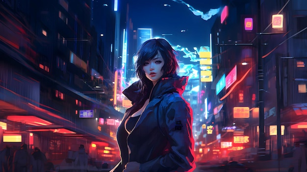 Katana Anime Girl Neon 4k 