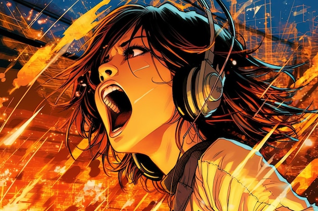 Anime Girl Rhythmische Revolution Spüren Sie, wie der Beat durch Ihre Adern pulsiert und eine Revolution von Klang und Bewegung in einer generativen KI im Manga-Stil entfacht