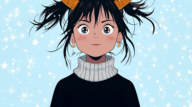 Foto anime girl with pigtails e um fundo de inverno