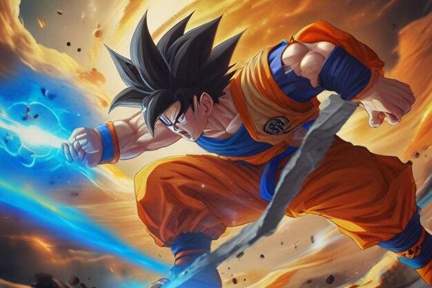 Foto anime de goku luchando con fondos oscuros