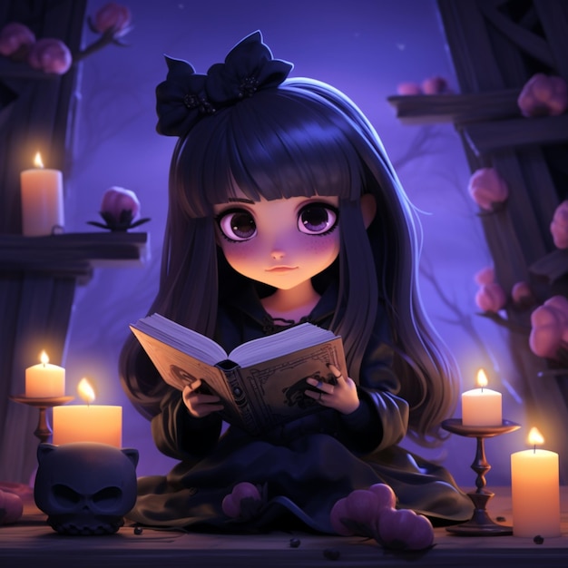 anime gótico kawai ilustración 3d