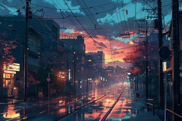 Anime-Hintergrund Nachmittagsszene Stadt