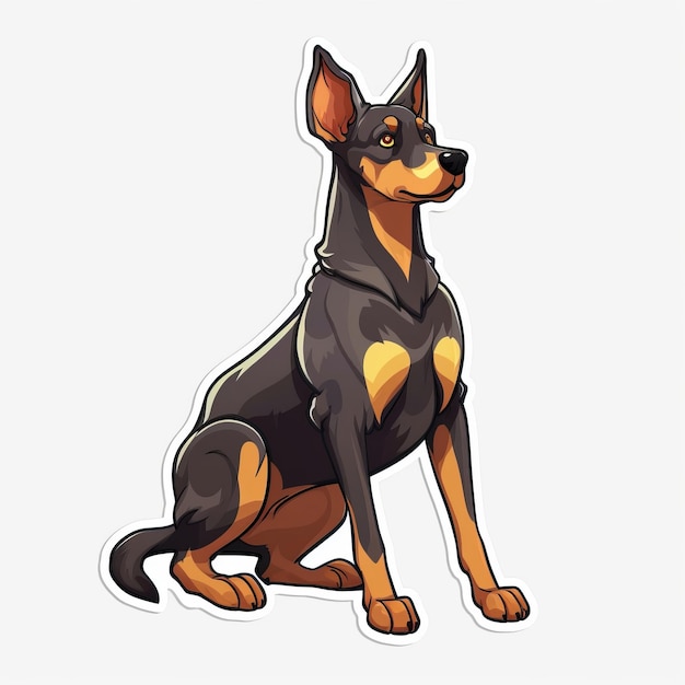 Foto anime inspirado em black and tan doberman dog sticker 2d game art color cartoon style