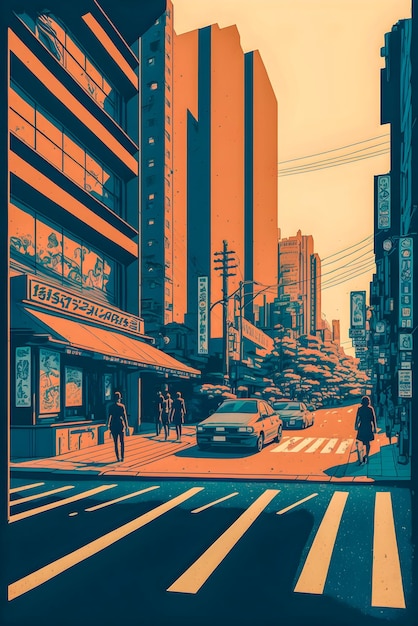 Foto anime japan city retro semitono anime y manga ilustración