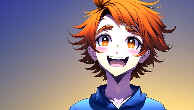 Anime-Junge mit feurigem, wildem Haar und wilder Entschlossenheit, der die Flammen des entschlossenen Geistes entzündet