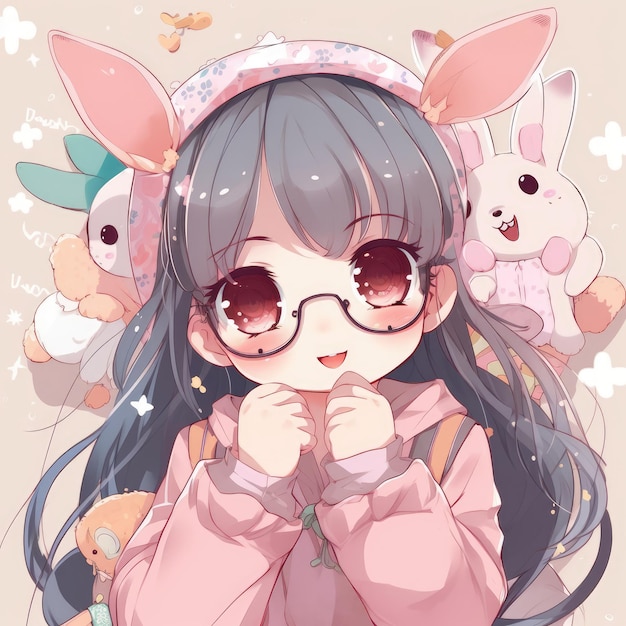 Anime kawaii girl generative ai, kawaii fotos de perfil aesthetic 