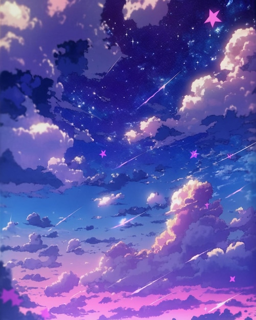 Anime-Landschaft mit Himmel und Sternen