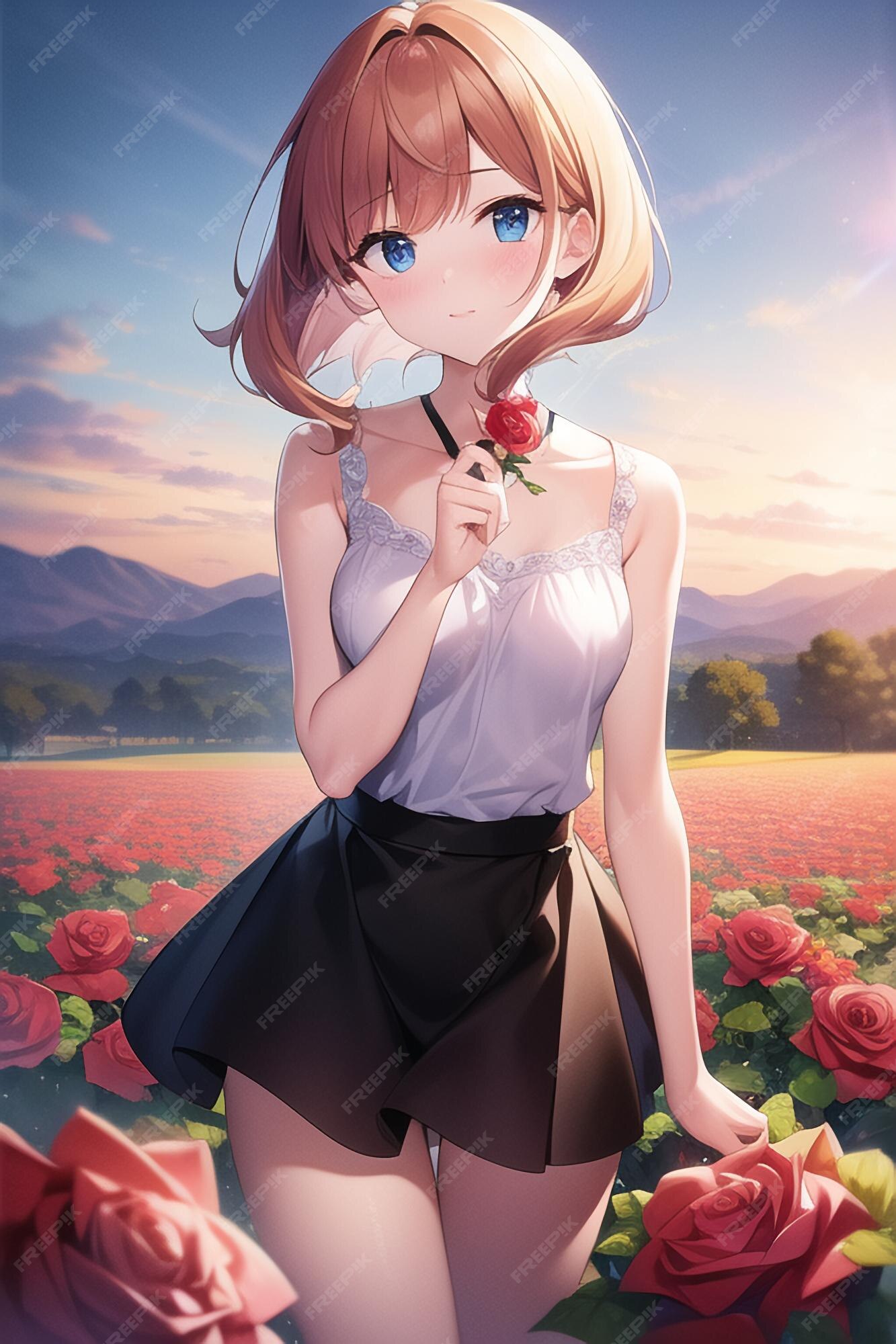 Anime linda garota kawaii personagem imagem papel de parede ilustração  fundo nascer do sol pôr do sol jovem