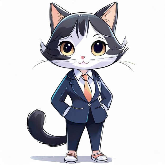 Foto anime un lindo gato en uniforme de negocios en fondo blanco generado por la ia