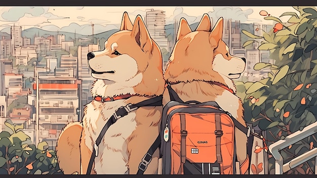 Anime Little Cat and Dog Duo Aventura com fundo de cidade apocalíptica