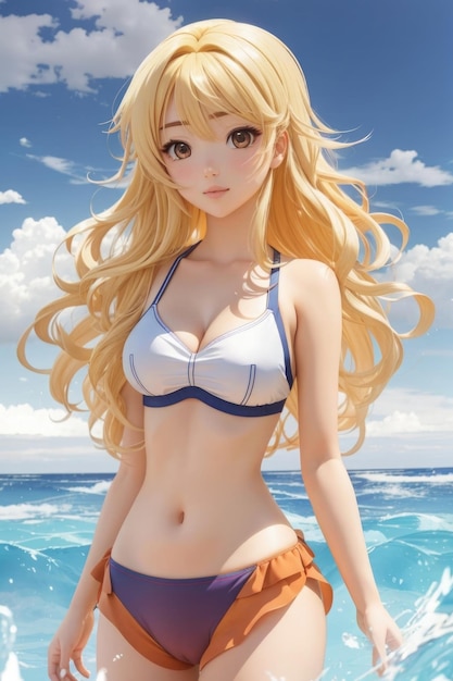 Anime-Mädchen-Charakter-Fantasie-weißer Bikini