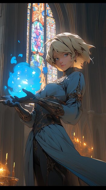 Anime-Mädchen mit einem blauen Ball