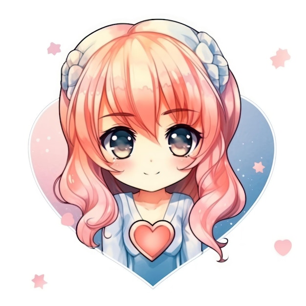 Anime-Mädchen mit rosa Haaren und einem Herz oben drauf