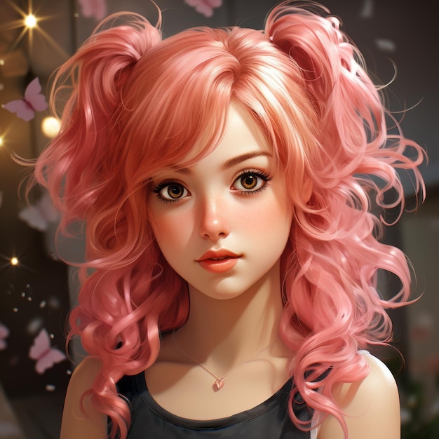 Anime-Mädchen mit rosa Haaren und Schmetterlingsflügeln