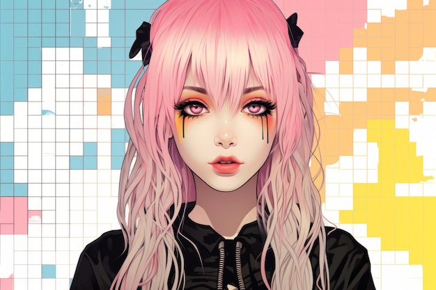 Anime-Mädchen mit rosa Haaren und schwarzer Jacke